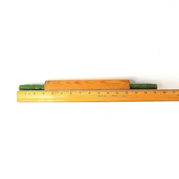 Vintage Wooden Rolling Pin With Green Handles - Picture 5 of 5